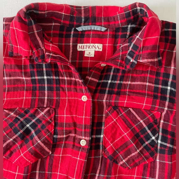 Merona Plaid Flannel Half button Henley - Picture 2 of 3